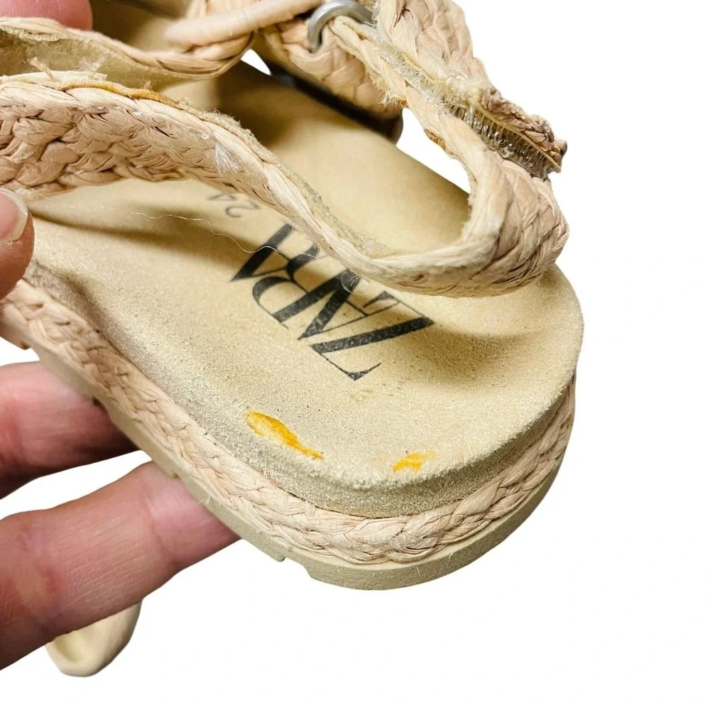 Zara Sandals Tan Woven Raffia Espadrille Toddler 7.5 Boho Summer